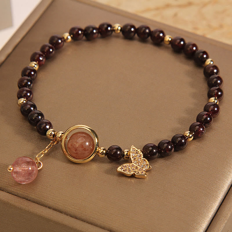 Nimara Ritual Natural 3mm Ultra-thin Garnet Strawberry Quartz Butterfly Calm Bracelet