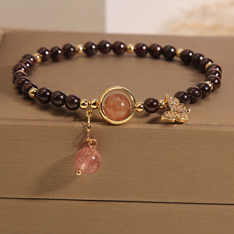 Nimara Ritual Natural 3mm Ultra-thin Garnet Strawberry Quartz Butterfly Calm Bracelet