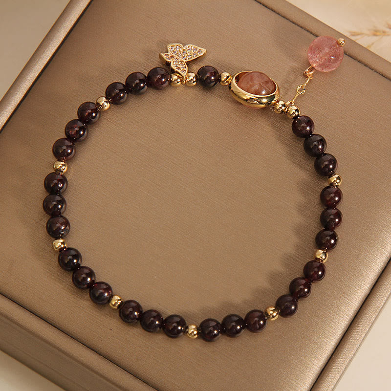 Nimara Ritual Natural 3mm Ultra-thin Garnet Strawberry Quartz Butterfly Calm Bracelet