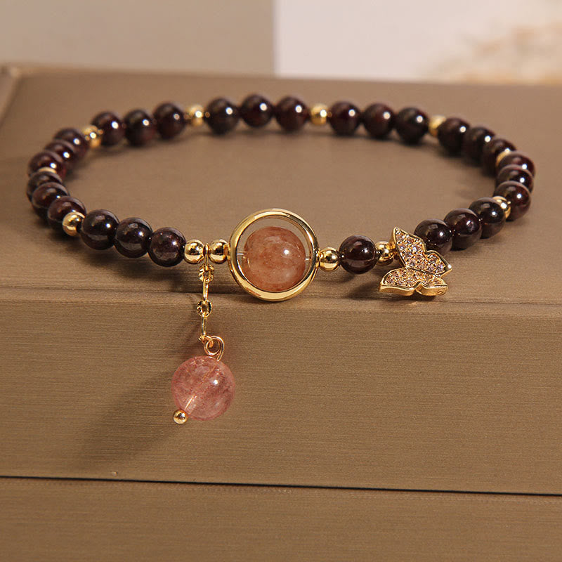 Nimara Ritual Natural 3mm Ultra-thin Garnet Strawberry Quartz Butterfly Calm Bracelet