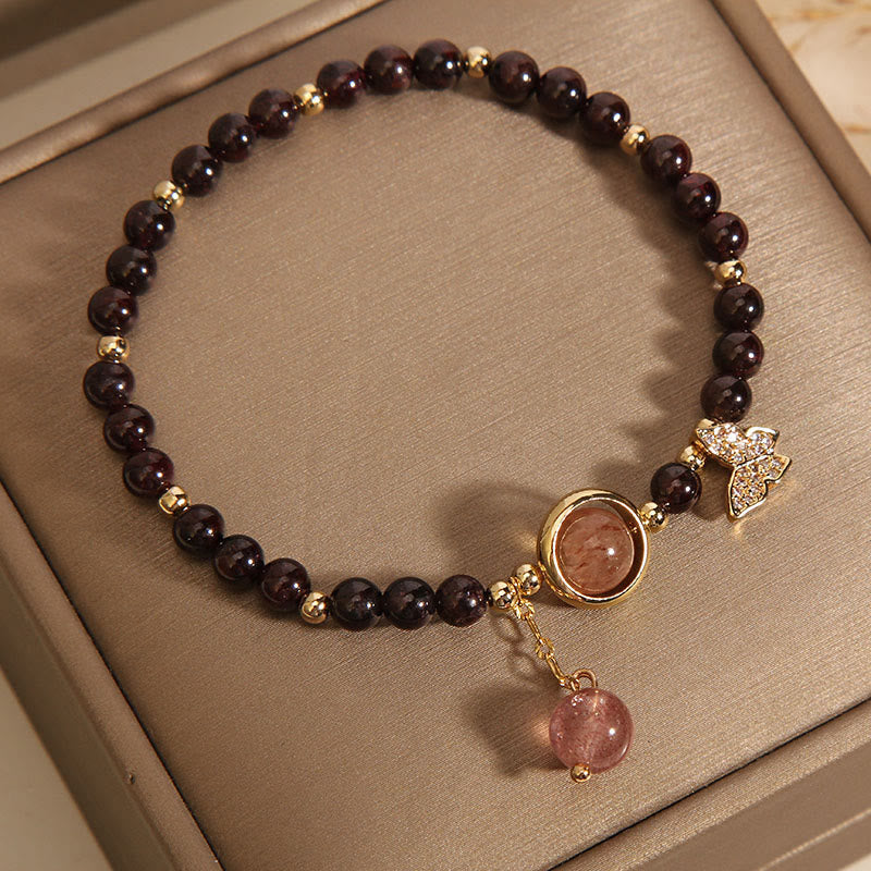 Nimara Ritual Natural 3mm Ultra-thin Garnet Strawberry Quartz Butterfly Calm Bracelet