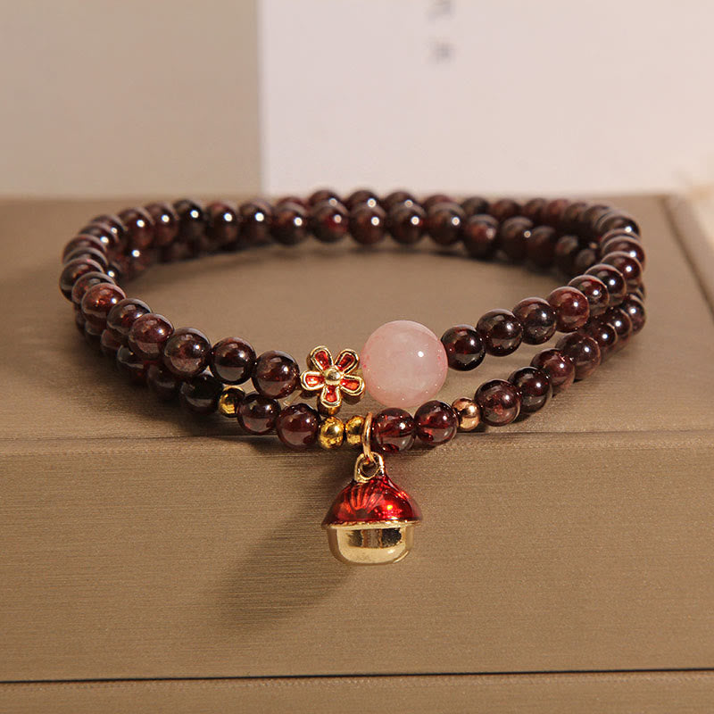 Nimara Ritual Natural 3mm Ultra-thin Garnet Rose Quartz Beads Money Bag Bell Flower Protection Bracelet