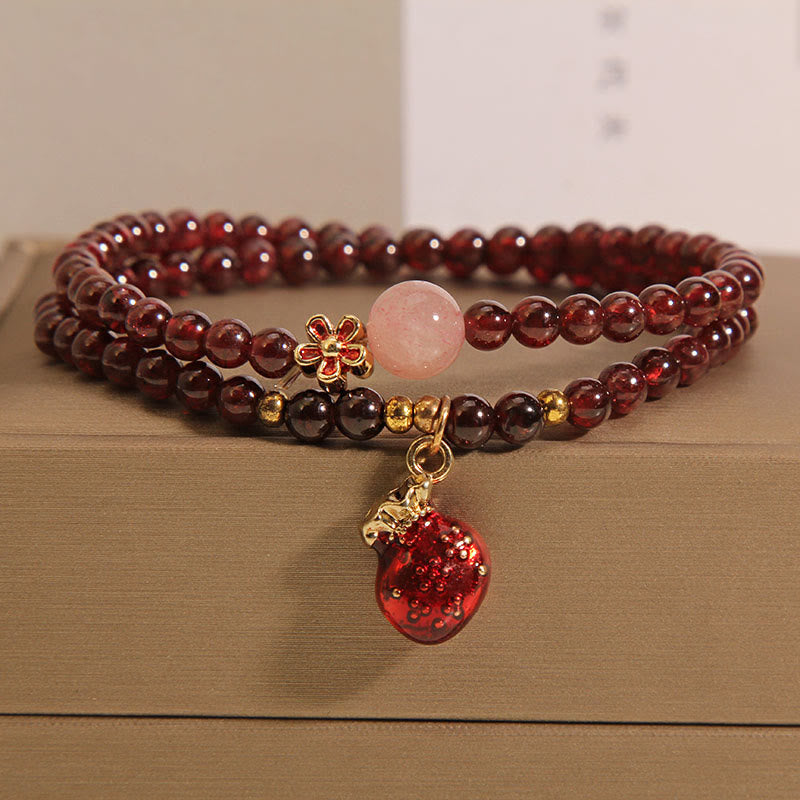 Nimara Ritual Natural 3mm Ultra-thin Garnet Rose Quartz Beads Money Bag Bell Flower Protection Bracelet
