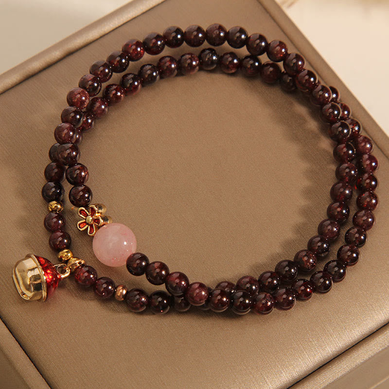 Nimara Ritual Natural 3mm Ultra-thin Garnet Rose Quartz Beads Money Bag Bell Flower Protection Bracelet