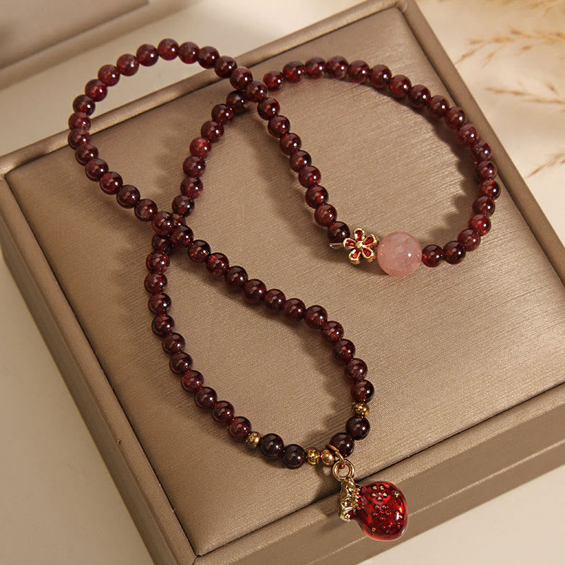 Nimara Ritual Natural 3mm Ultra-thin Garnet Rose Quartz Beads Money Bag Bell Flower Protection Bracelet
