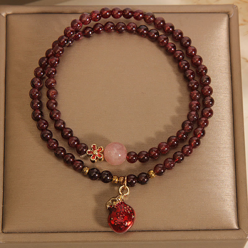 Nimara Ritual Natural 3mm Ultra-thin Garnet Rose Quartz Beads Money Bag Bell Flower Protection Bracelet