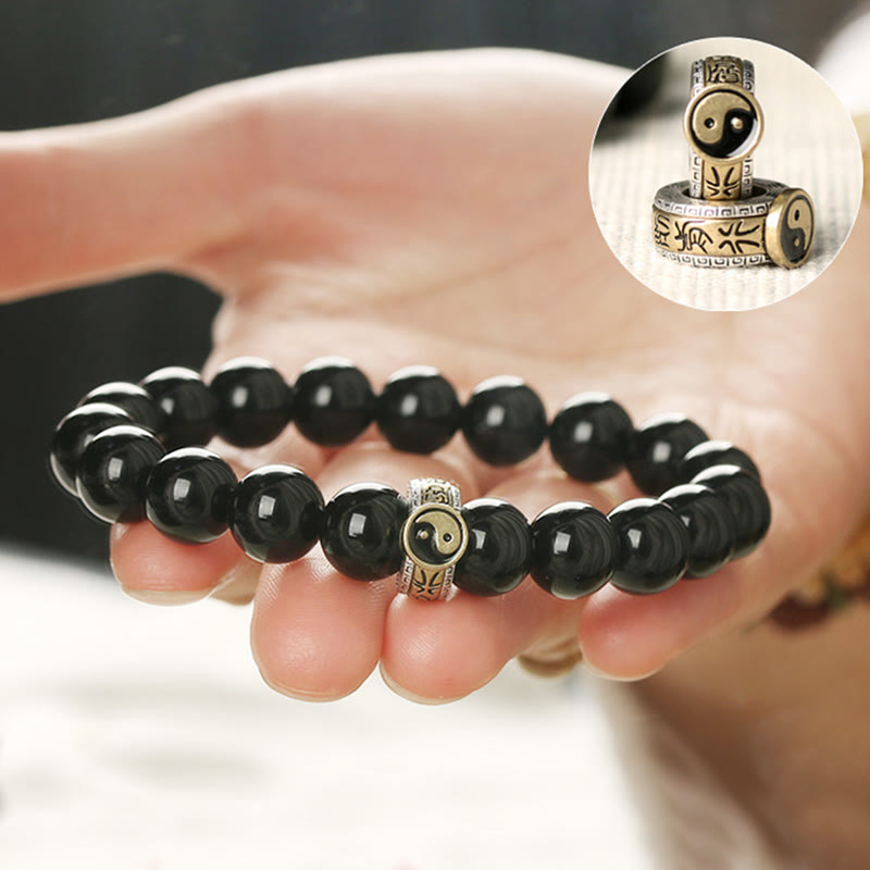 Nimara Ritual Black Obsidian Yin Yang Nine-Character Mantra Fulfilment Bracelet
