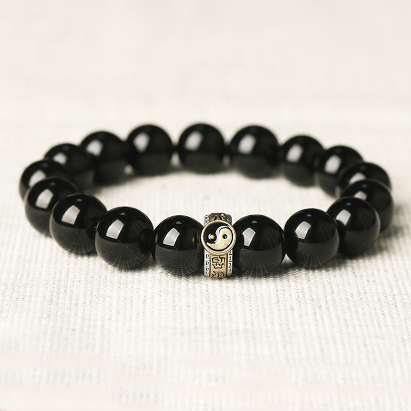 Nimara Ritual Black Obsidian Yin Yang Nine-Character Mantra Fulfilment Bracelet