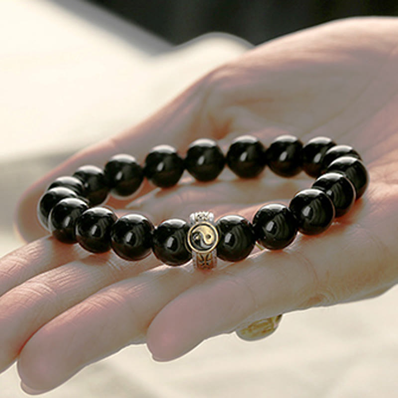 Nimara Ritual Black Obsidian Yin Yang Nine-Character Mantra Fulfilment Bracelet