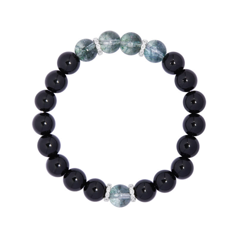 Nimara Ritual 925 Sterling Silver Black Obsidian Green Phantom Strength Bracelet
