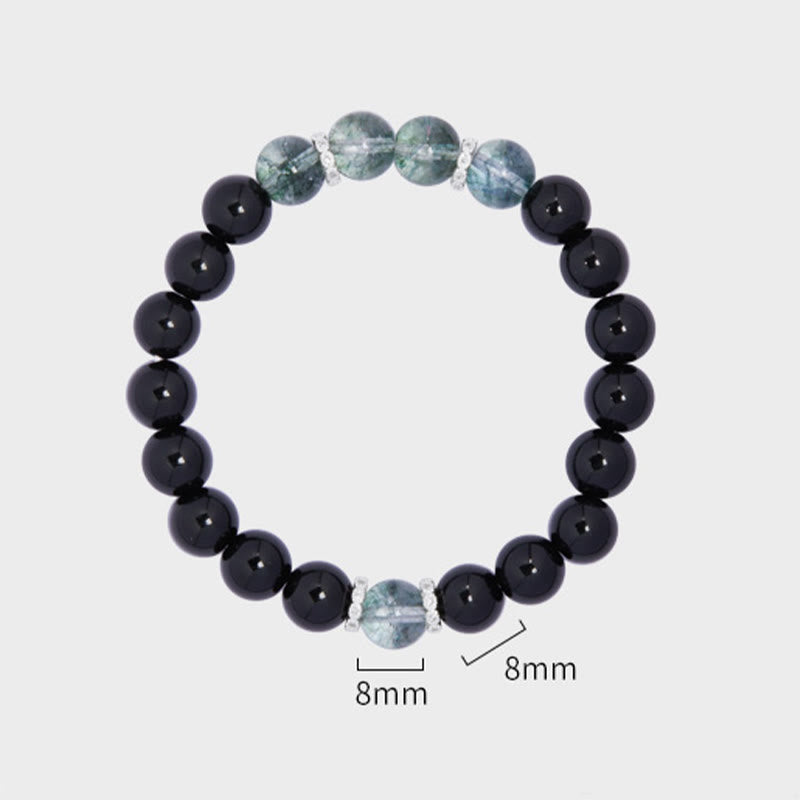 Nimara Ritual 925 Sterling Silver Black Obsidian Green Phantom Strength Bracelet