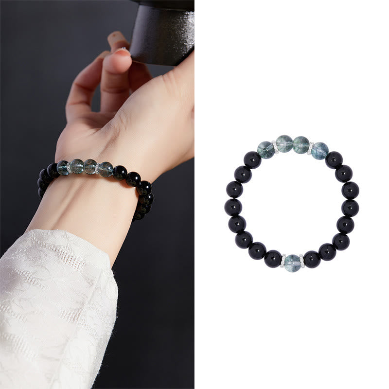 Nimara Ritual 925 Sterling Silver Black Obsidian Green Phantom Strength Bracelet