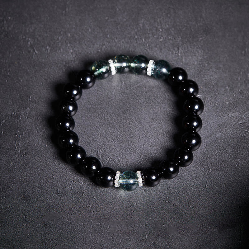Nimara Ritual 925 Sterling Silver Black Obsidian Green Phantom Strength Bracelet