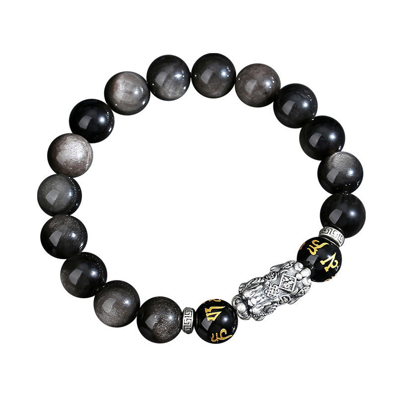 Nimara Ritual 999 Sterling Silver PiXiu Natural Black Obsidian Strength Bracelet