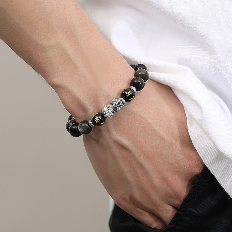 Nimara Ritual 999 Sterling Silver PiXiu Natural Black Obsidian Strength Bracelet
