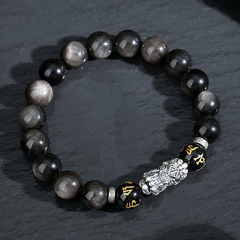 Nimara Ritual 999 Sterling Silver PiXiu Natural Black Obsidian Strength Bracelet