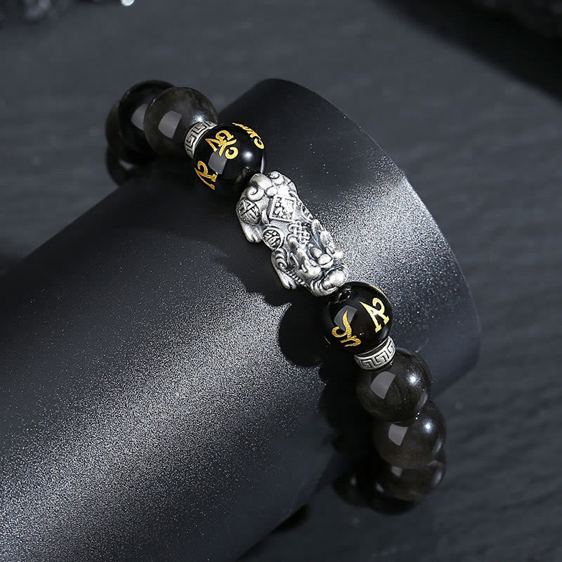 Nimara Ritual 999 Sterling Silver PiXiu Natural Black Obsidian Strength Bracelet