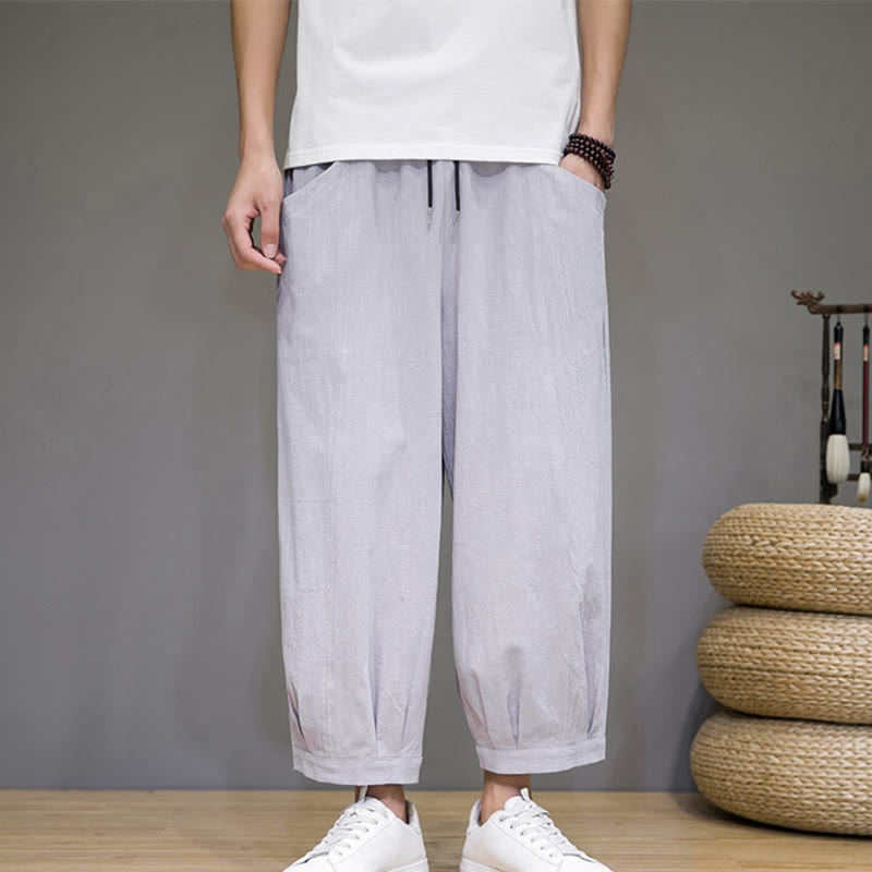 Nimara Ritual Simple Cotton Men's Cropped Capri Harem Pants With Pockets