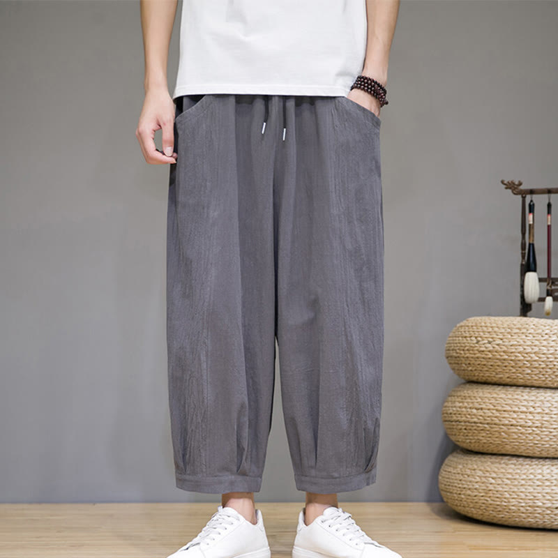 Nimara Ritual Simple Cotton Men's Cropped Capri Harem Pants With Pockets