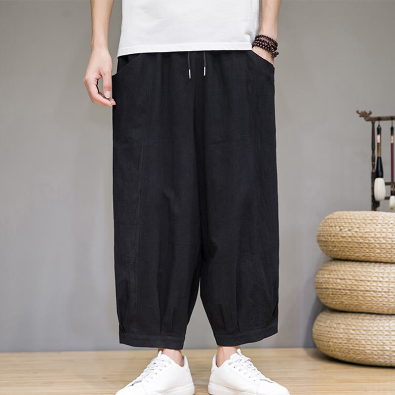 Nimara Ritual Simple Cotton Men's Cropped Capri Harem Pants With Pockets
