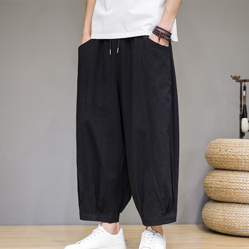 Nimara Ritual Simple Cotton Men's Cropped Capri Harem Pants With Pockets