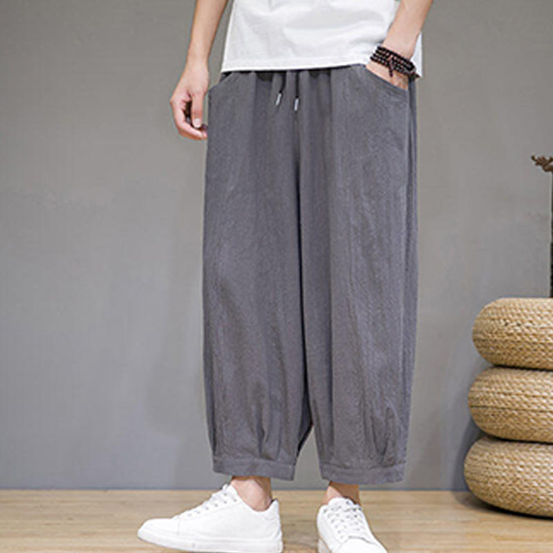 Nimara Ritual Simple Cotton Men's Cropped Capri Harem Pants With Pockets