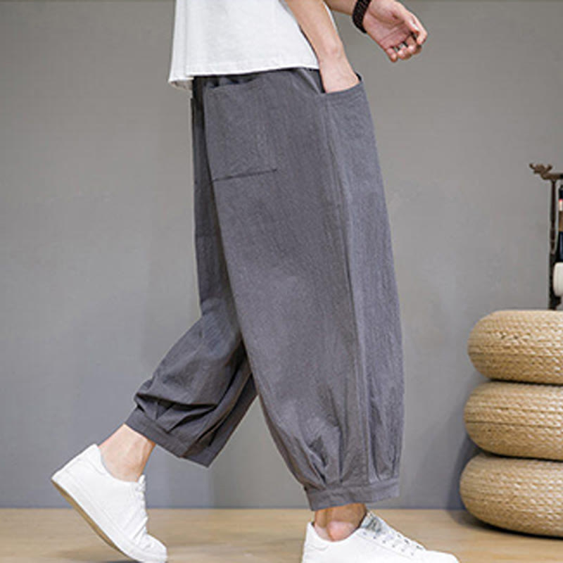 Nimara Ritual Simple Cotton Men's Cropped Capri Harem Pants With Pockets