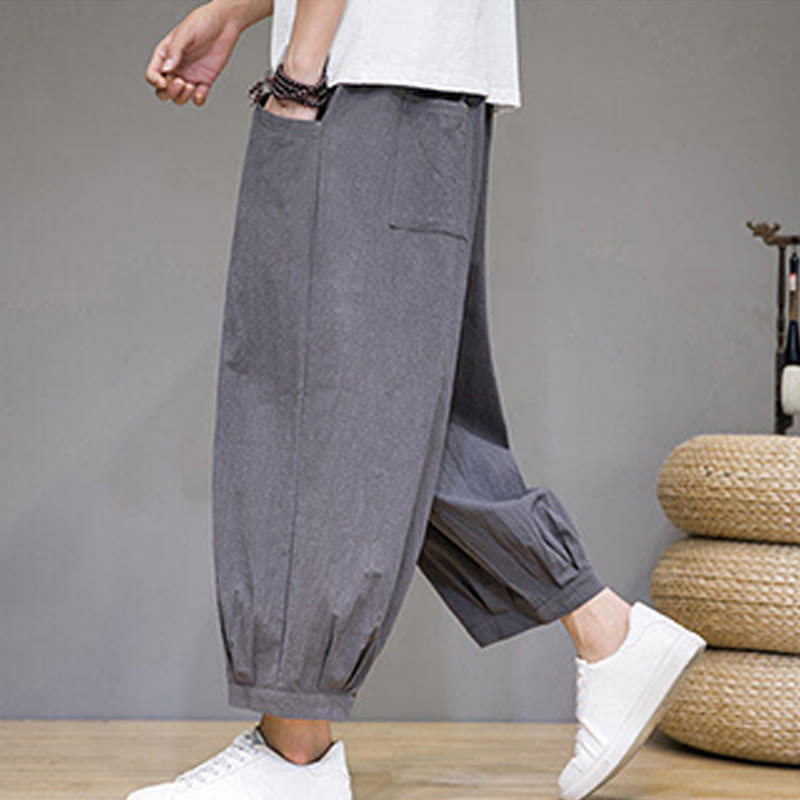 Nimara Ritual Simple Cotton Men's Cropped Capri Harem Pants With Pockets