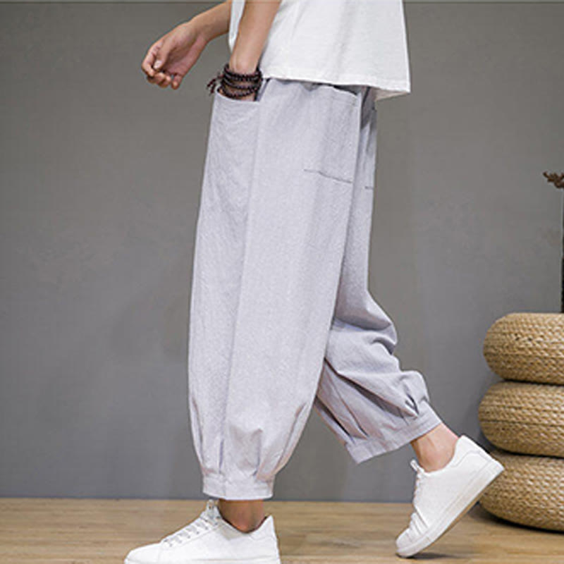 Nimara Ritual Simple Cotton Men's Cropped Capri Harem Pants With Pockets