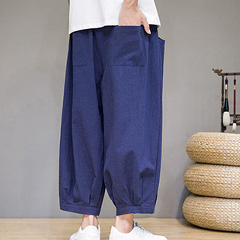 Nimara Ritual Simple Cotton Men's Cropped Capri Harem Pants With Pockets