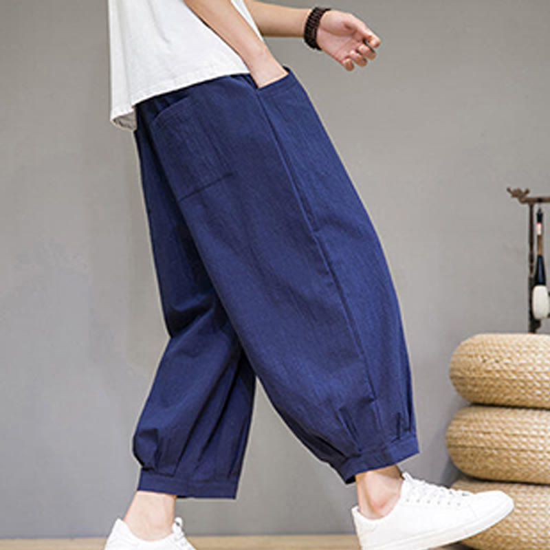 Nimara Ritual Simple Cotton Men's Cropped Capri Harem Pants With Pockets