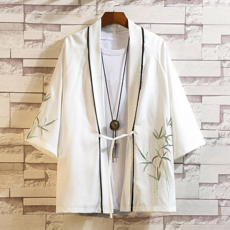 Nimara Ritual Embroidery Dragon Phoenix Auspicious Cloud Waves Leaves Cranes Open Front Jacket Men's Kimono