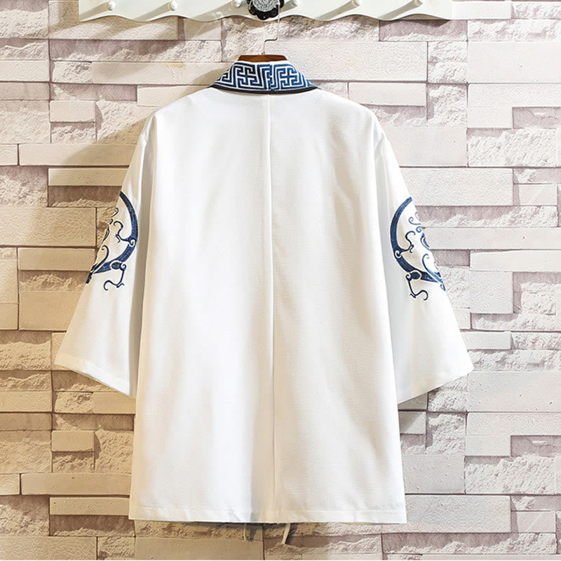 Nimara Ritual Embroidery Dragon Phoenix Auspicious Cloud Waves Leaves Cranes Open Front Jacket Men's Kimono
