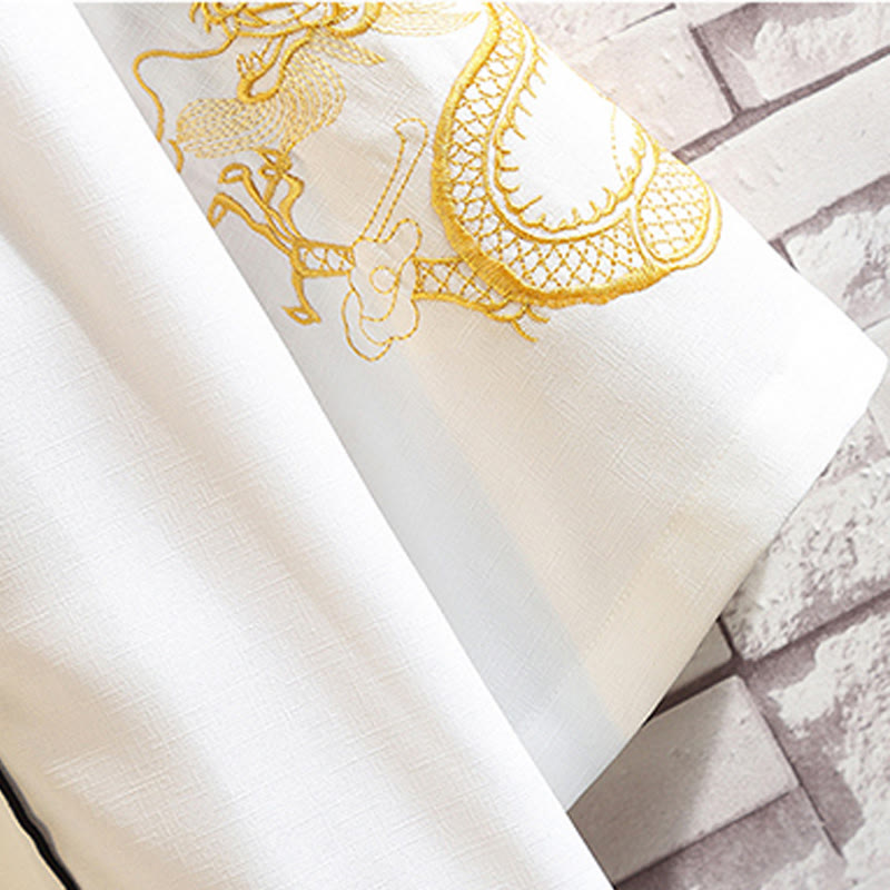 Nimara Ritual Embroidery Dragon Phoenix Auspicious Cloud Waves Leaves Cranes Open Front Jacket Men's Kimono