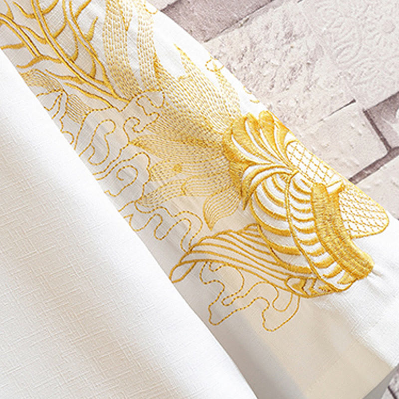 Nimara Ritual Embroidery Dragon Phoenix Auspicious Cloud Waves Leaves Cranes Open Front Jacket Men's Kimono