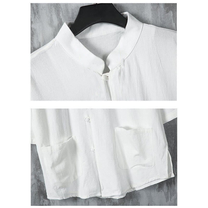 Nimara Ritual Summer Solid Color Tang Suit Design Men's Half Sleeve Linen Shirt With Pockets