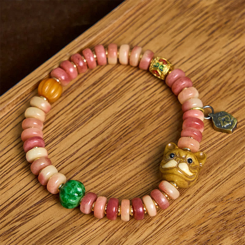 Nimara Ritual Natural Tibetan Camel Bone Purple Blood Beads Pug Luck Bracelet