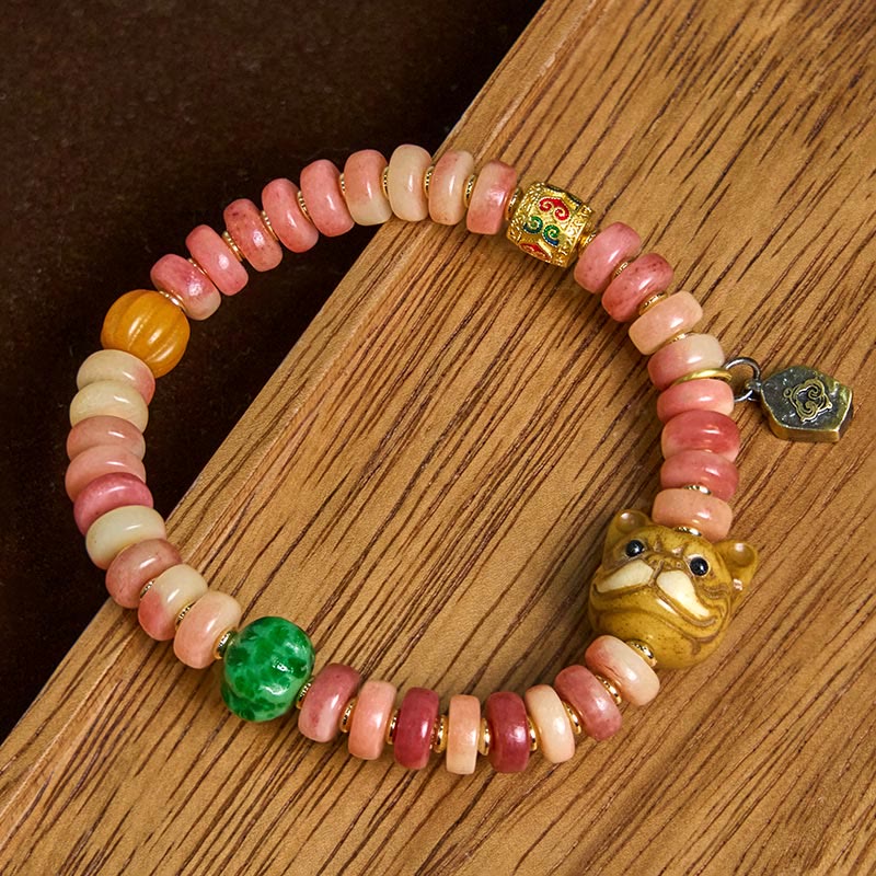Nimara Ritual Natural Tibetan Camel Bone Purple Blood Beads Pug Luck Bracelet