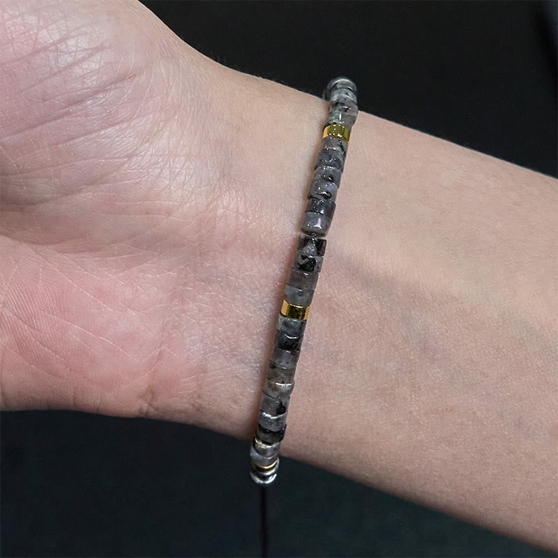 Nimara Ritual Natural Black Glitter Stone Courage Spacer Bead Bracelet