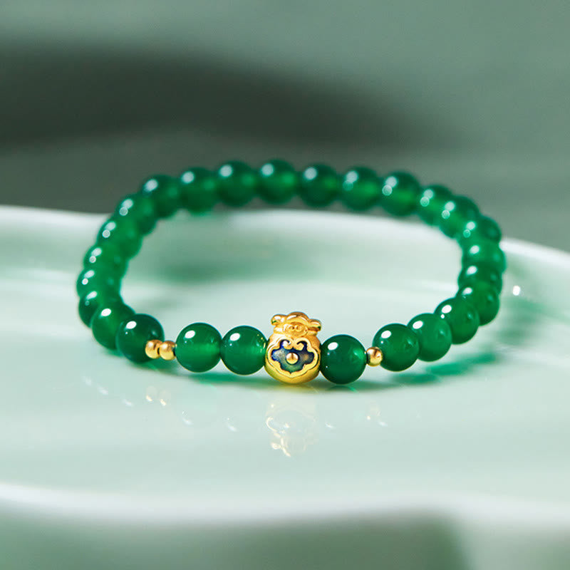 Nimara Ritual 999 Sterling Silver Lucky Bag Green Chalcedony Calm Bracelet
