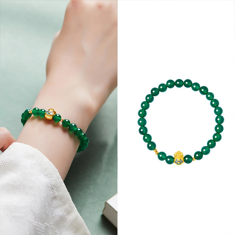 Nimara Ritual 999 Sterling Silver Lucky Bag Green Chalcedony Calm Bracelet