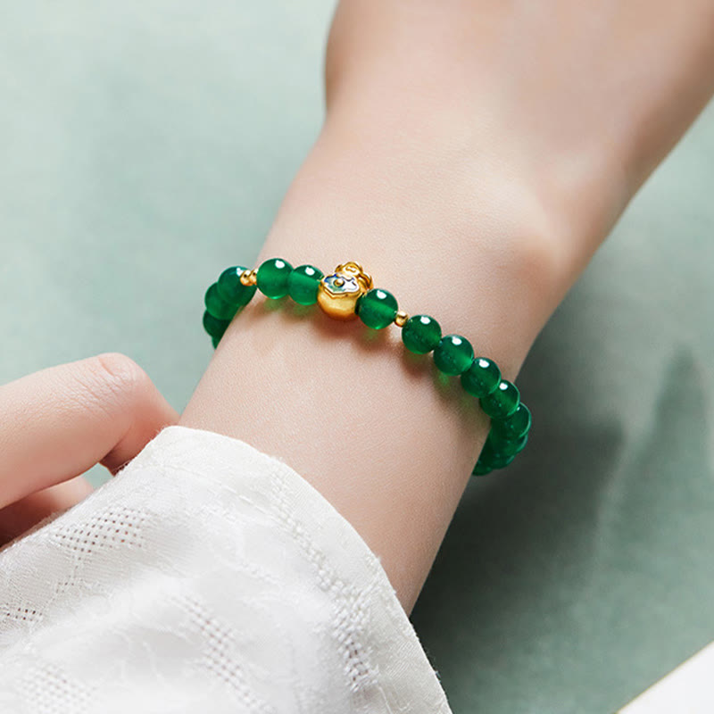 Nimara Ritual 999 Sterling Silver Lucky Bag Green Chalcedony Calm Bracelet