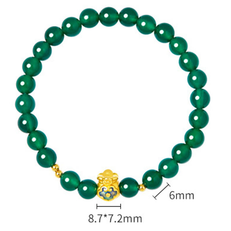 Nimara Ritual 999 Sterling Silver Lucky Bag Green Chalcedony Calm Bracelet