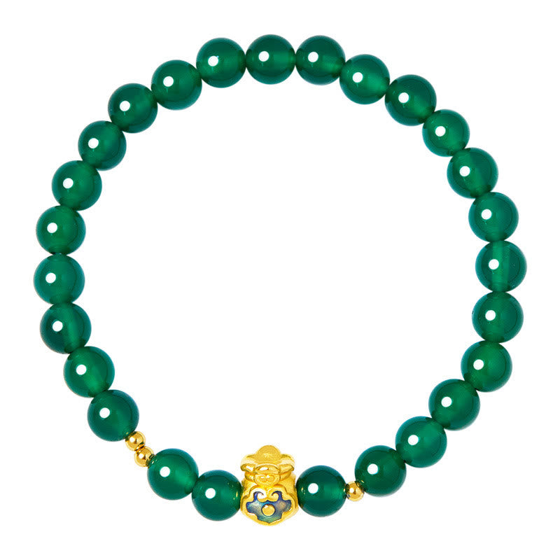 Nimara Ritual 999 Sterling Silver Lucky Bag Green Chalcedony Calm Bracelet