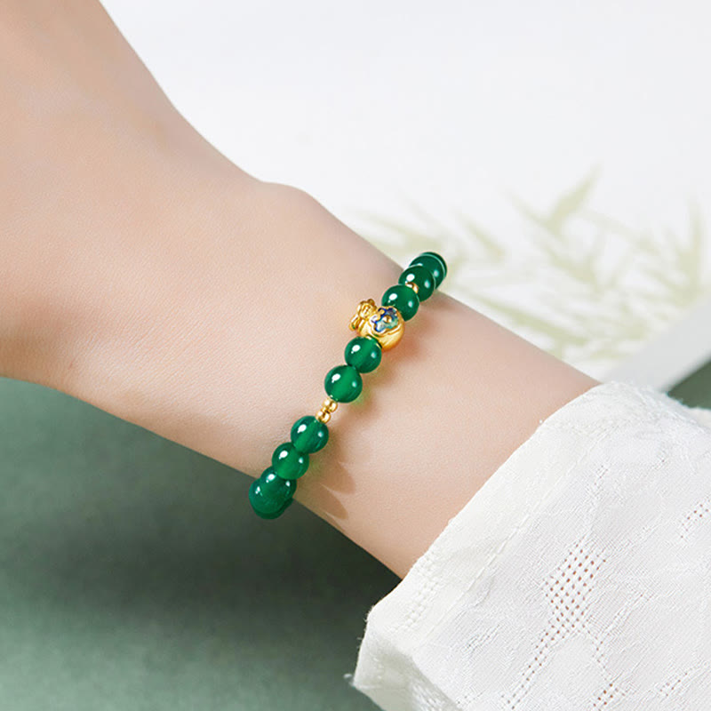 Nimara Ritual 999 Sterling Silver Lucky Bag Green Chalcedony Calm Bracelet