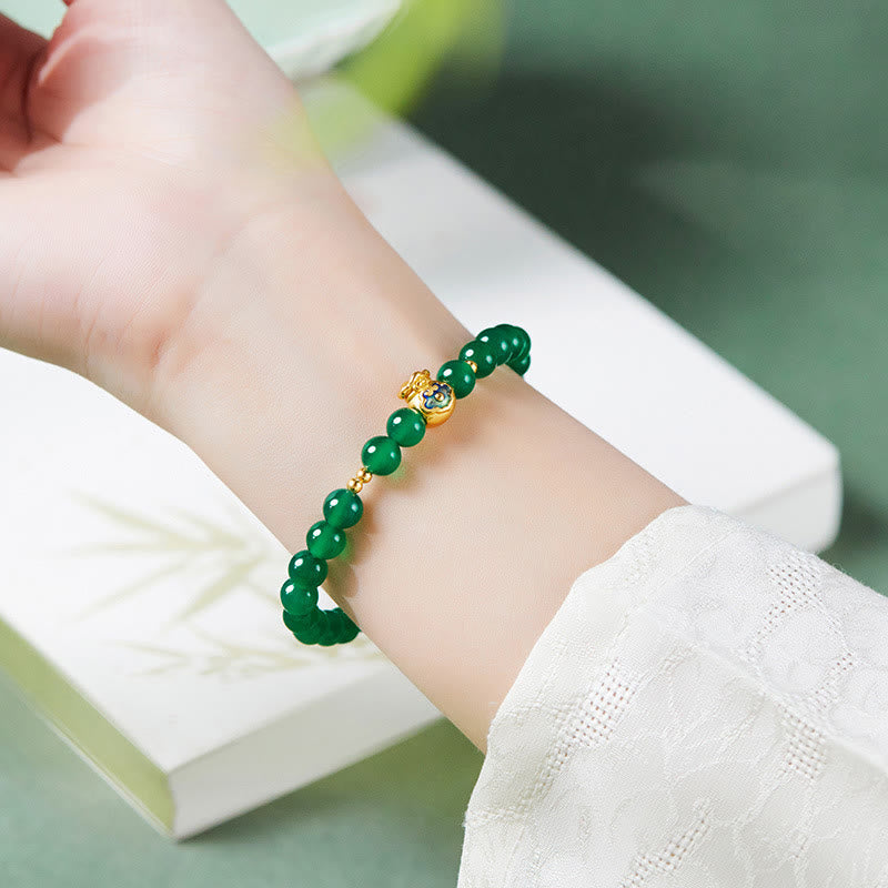 Nimara Ritual 999 Sterling Silver Lucky Bag Green Chalcedony Calm Bracelet