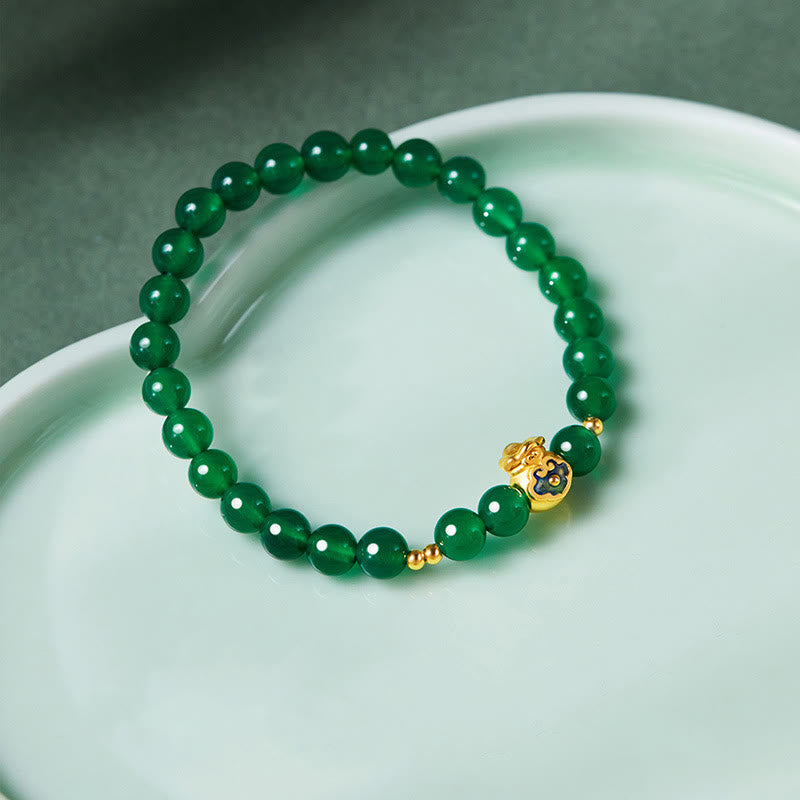 Nimara Ritual 999 Sterling Silver Lucky Bag Green Chalcedony Calm Bracelet
