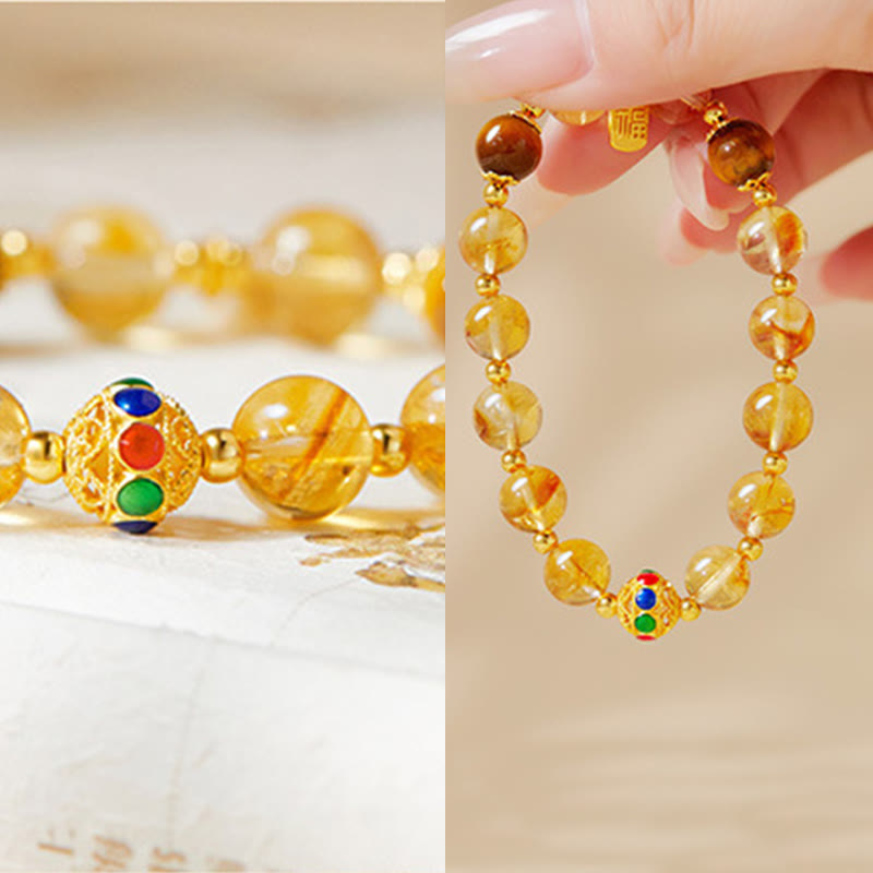 Nimara Ritual 925 Sterling Silver Fu Character Citrine Tiger Eye Protection Bracelet