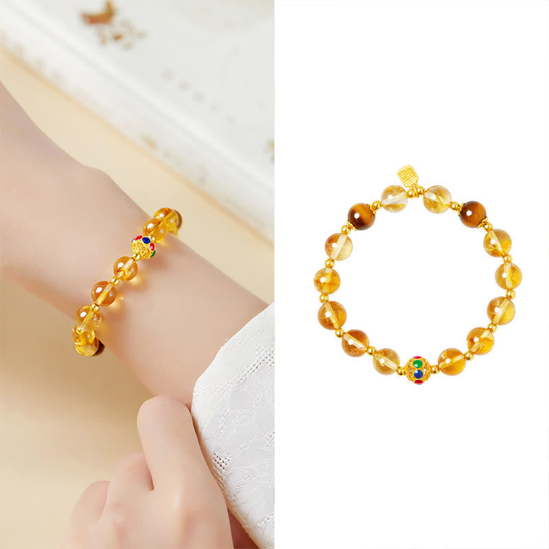 Nimara Ritual 925 Sterling Silver Fu Character Citrine Tiger Eye Protection Bracelet