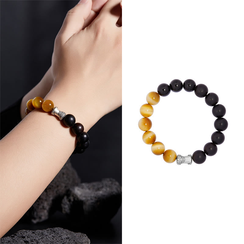 Nimara Ritual 999 Sterling Silver Ebony Tiger Eye Black Obsidian Relax Bracelet